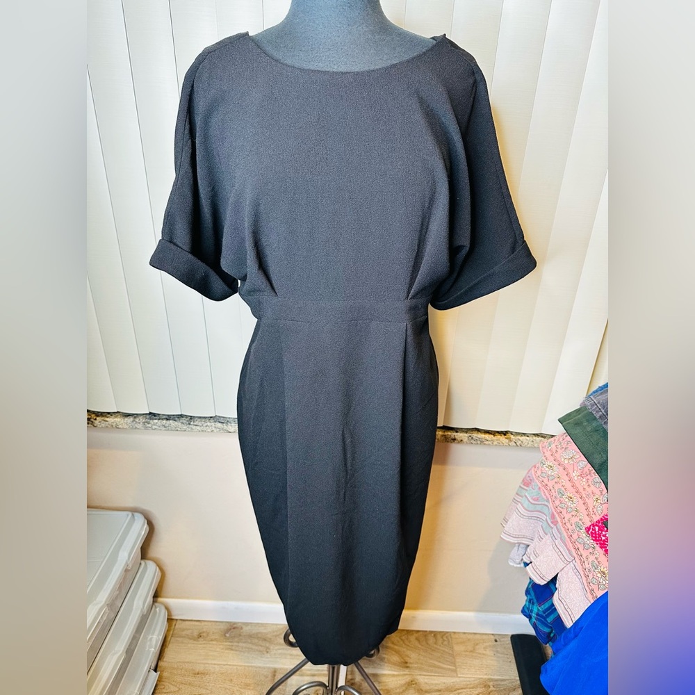 ASOS midi black evening dress dolman draping sleeves Size 8